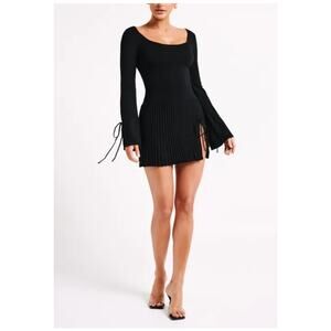 Meshki Britney Long Sleeve Knit Side Slit Mini Dress Black Size Medium